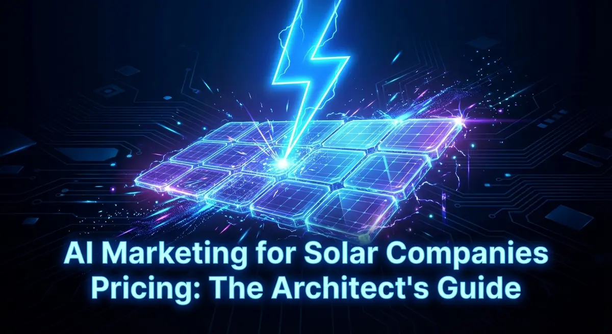 AI Marketing for Solar Companies Pricing visualized with electric blue energy striking solar panels
