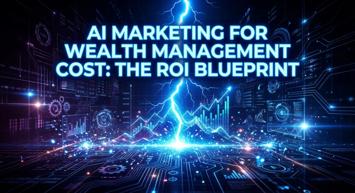 AI marketing for wealth management cost ROI blueprint with electric blue lightning