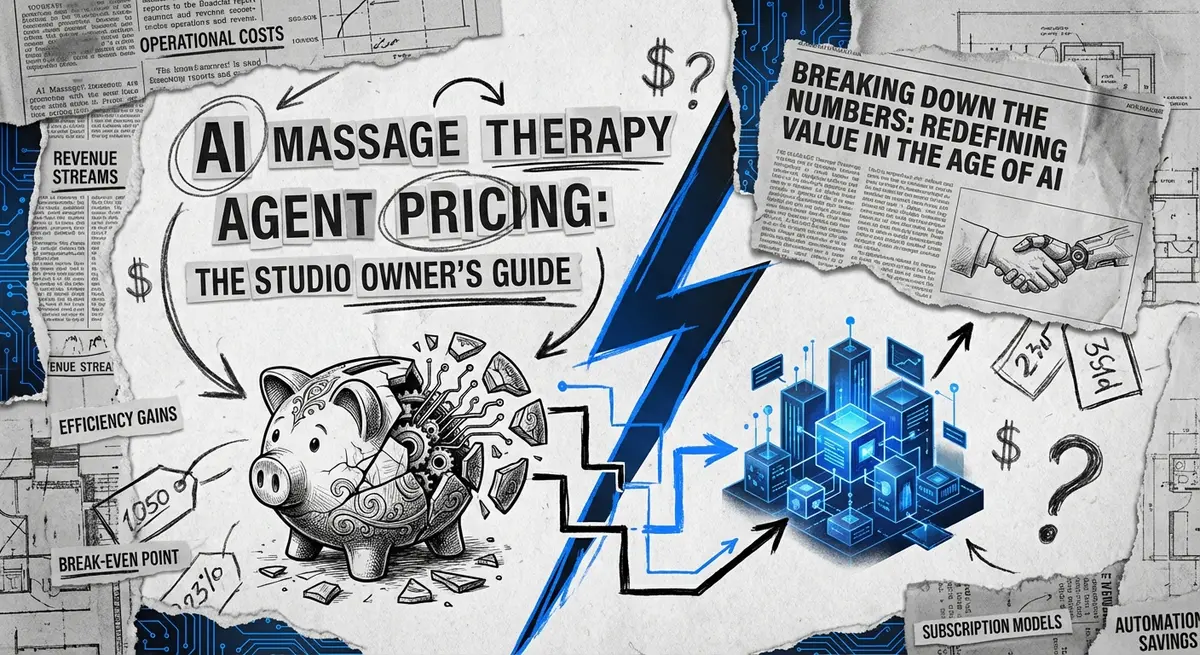 AI Massage Therapy Agent Pricing guide featured image with torn paper style and electric blue accents
