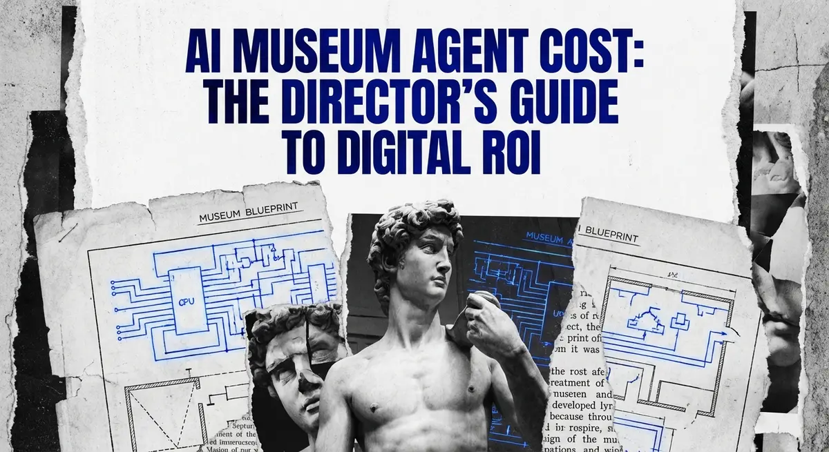 AI museum agent cost breakdown showing digital transformation elements and vintage art pieces