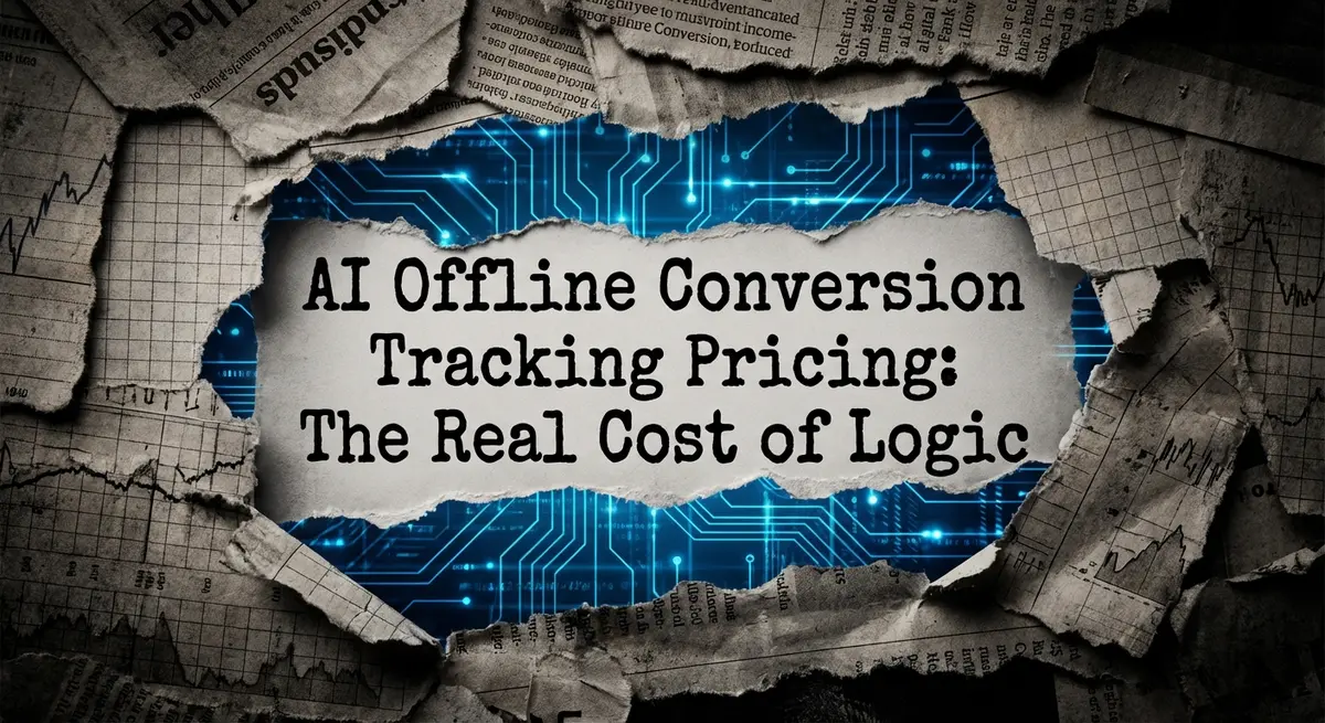 AI Offline Conversion Tracking Pricing concept art in torn paper style