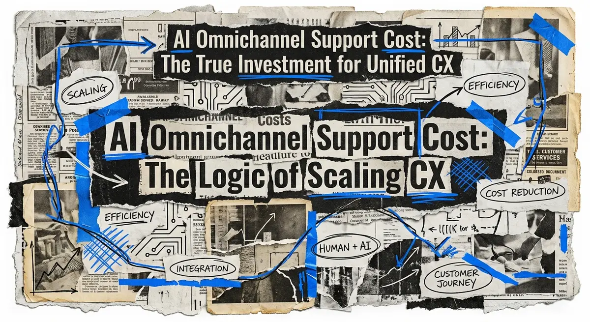 AI Omnichannel Support Cost collage art showing unified customer experience investment