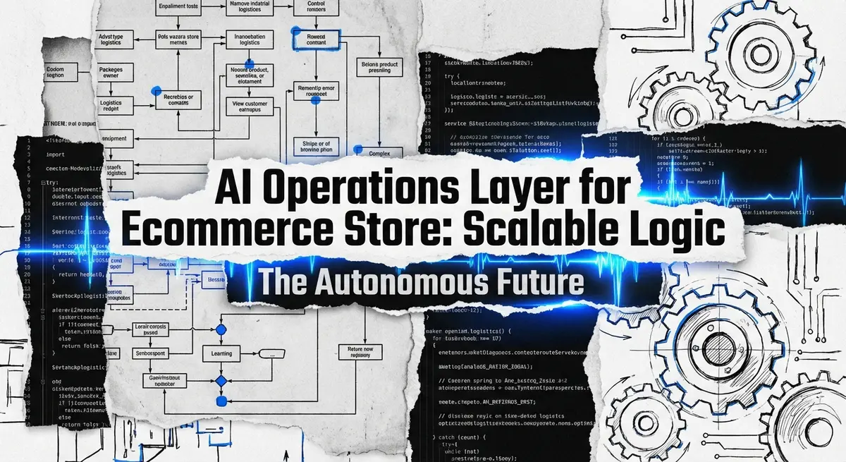 AI operations layer for ecommerce store collage with electric blue accents