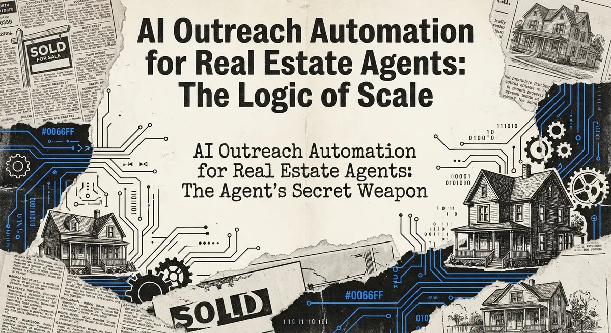 AI outreach automation for real estate agents featured image with torn paper style