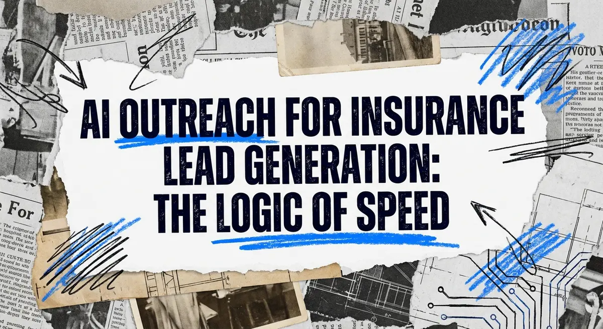 AI outreach for insurance lead generation concept art with torn paper style