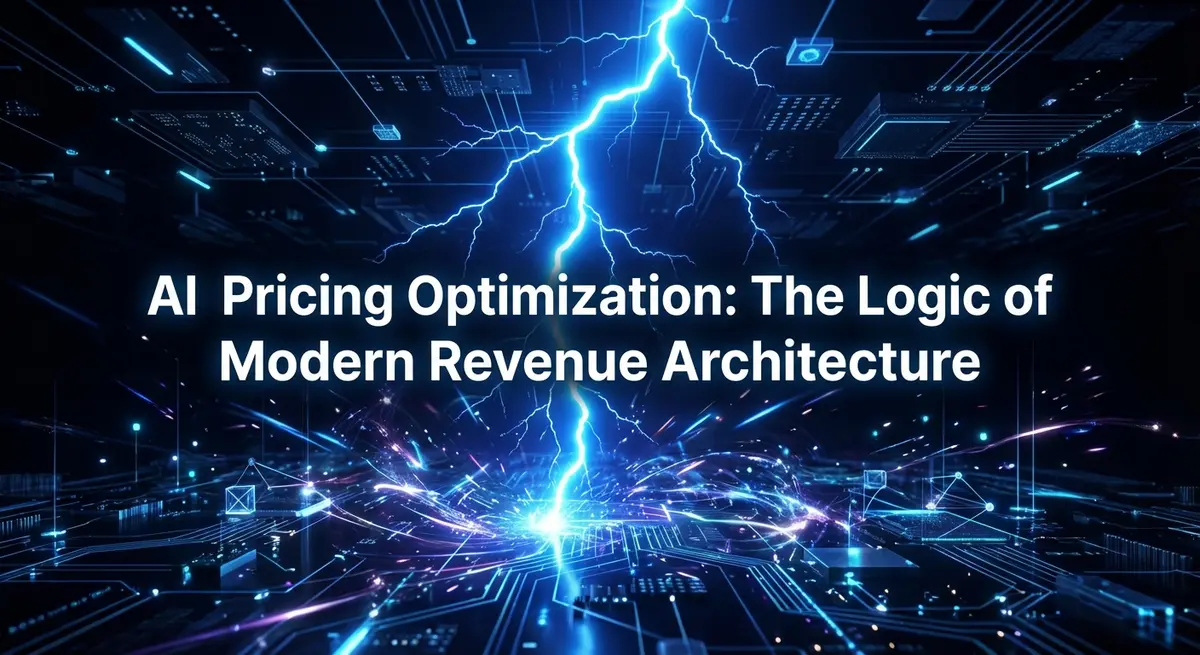 AI Pricing Optimization concept art with electric blue lightning and digital financial data streams