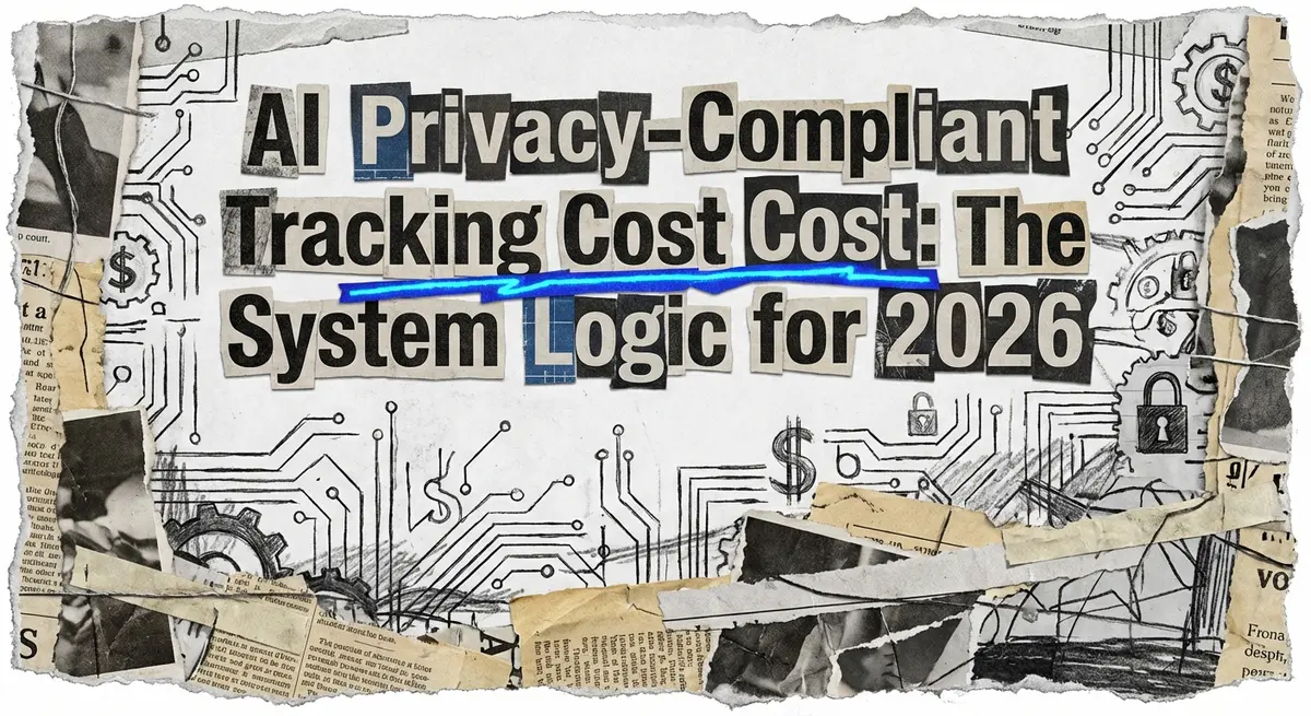 ai privacy-compliant tracking cost analysis with torn paper art style