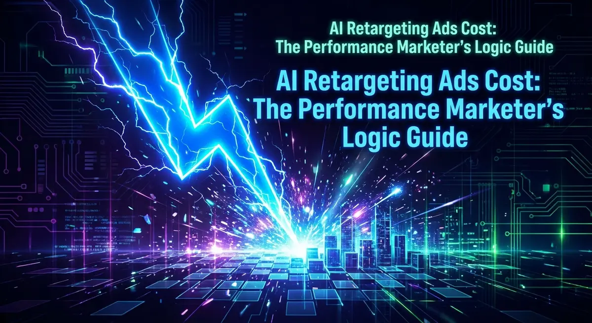AI retargeting ads cost visualization with lightning bolt and digital landscape