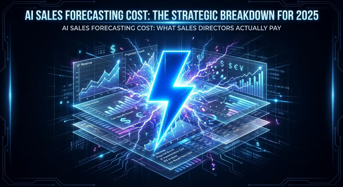 AI Sales Forecasting Cost visual representation with electric blue lightning