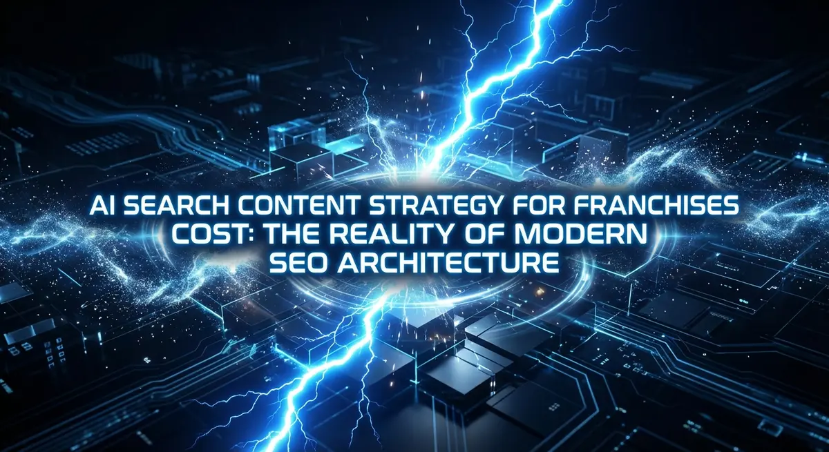 AI search content strategy for franchises cost visualized as a digital lightning strike representing modern SEO architecture