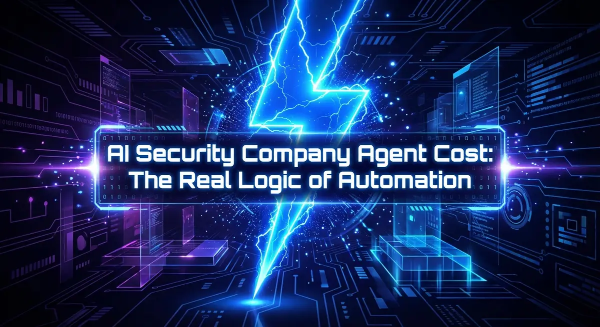 AI security company agent cost featured image showing digital lightning and automation logic