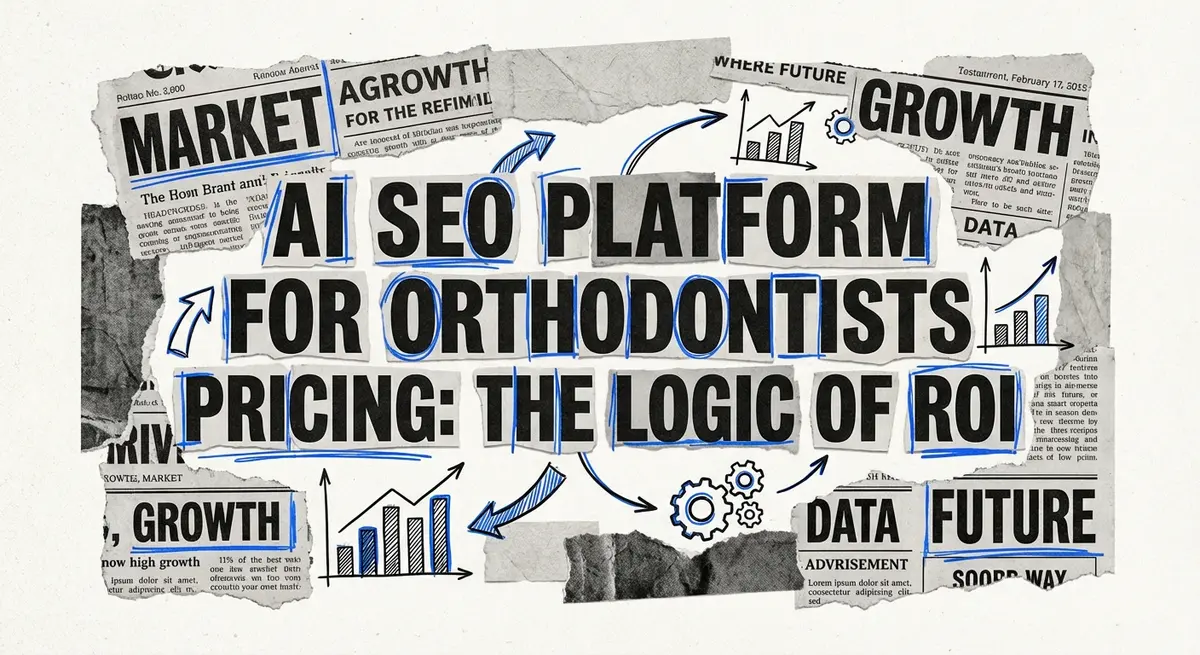 AI SEO Platform for Orthodontists Pricing The Logic of ROI collage style