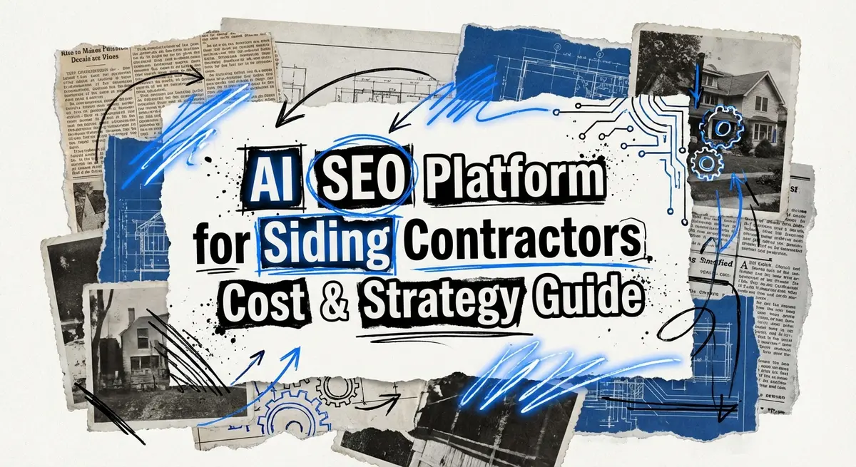 AI SEO Platform for Siding Contractors Cost & Strategy Guide in torn paper collage style