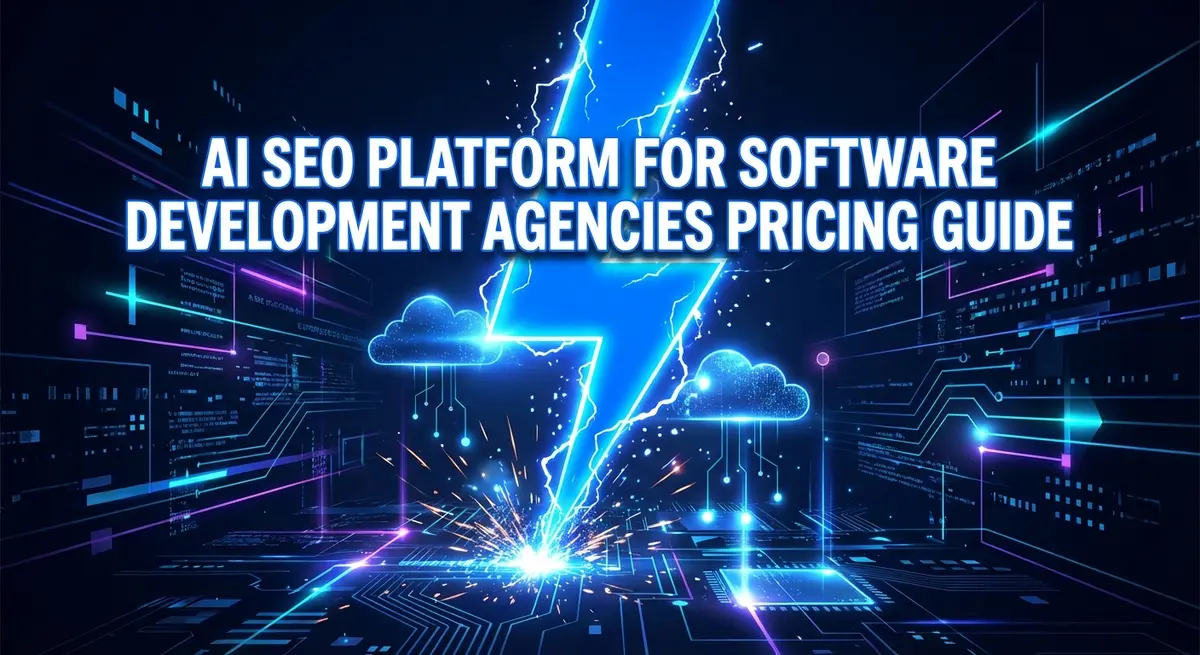 AI SEO Platform for Software Development Agencies Pricing Guide visualization with electric blue lightning