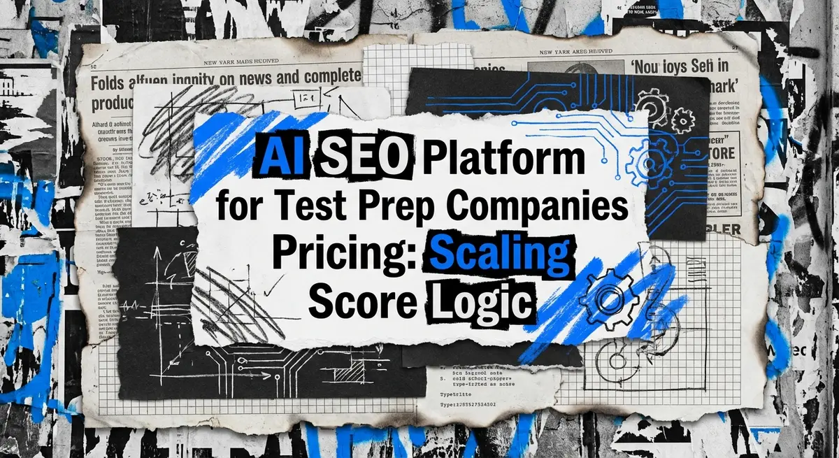 AI SEO Platform for Test Prep Companies Pricing torn paper collage art