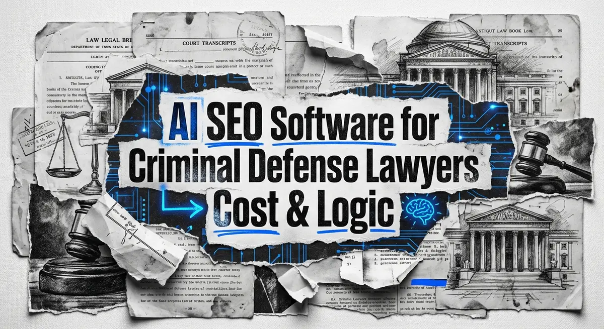 AI SEO Software for Criminal Defense Lawyers Cost visualization using torn paper art style