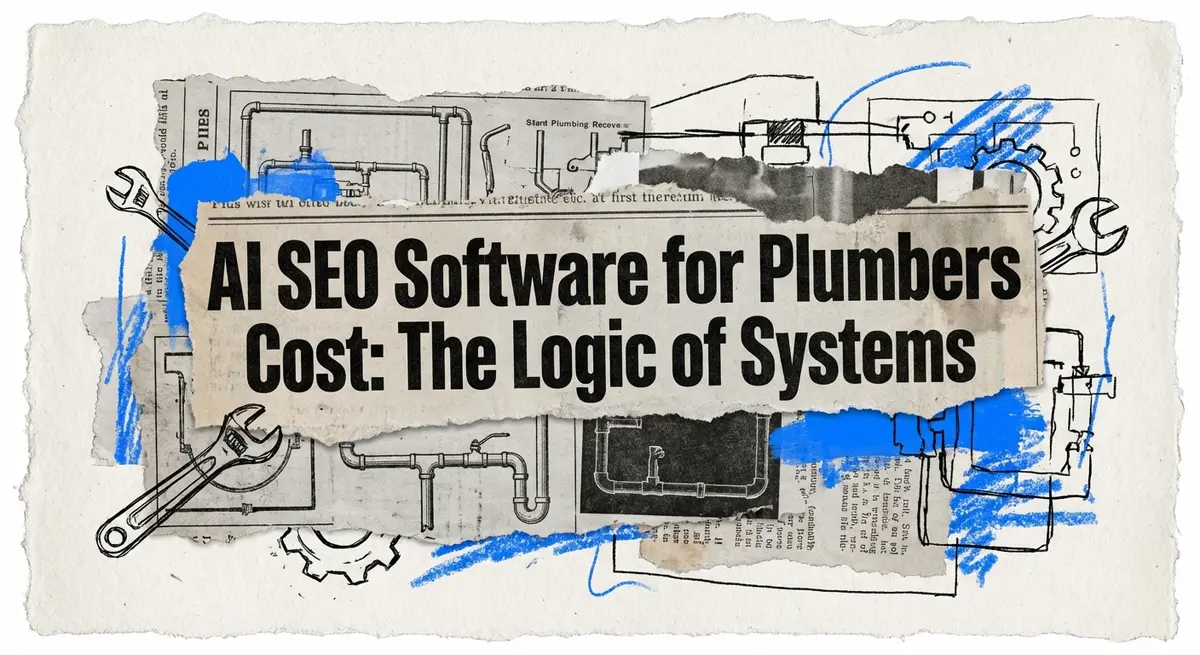 AI SEO Software for Plumbers Cost breakdown torn paper collage