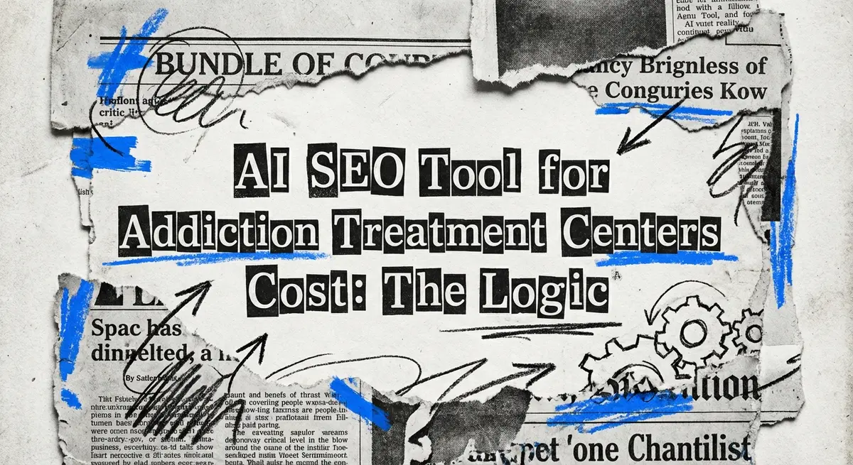 AI SEO tool for addiction treatment centers cost analysis torn paper collage art