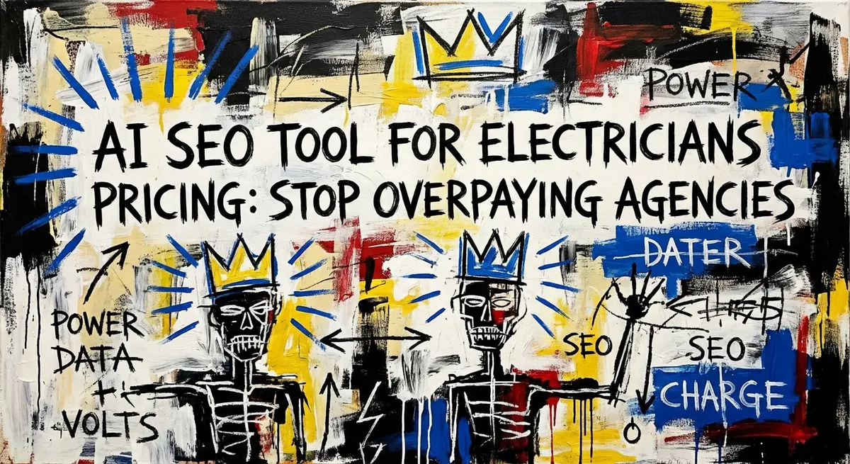 AI SEO Tool for Electricians Pricing artistic representation with Basquiat style elements
