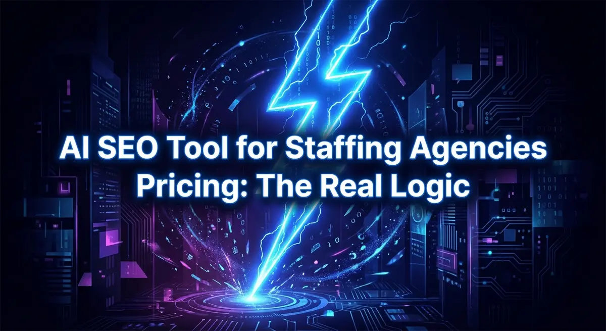 AI SEO tool for staffing agencies pricing visualization with digital lightning logic theme