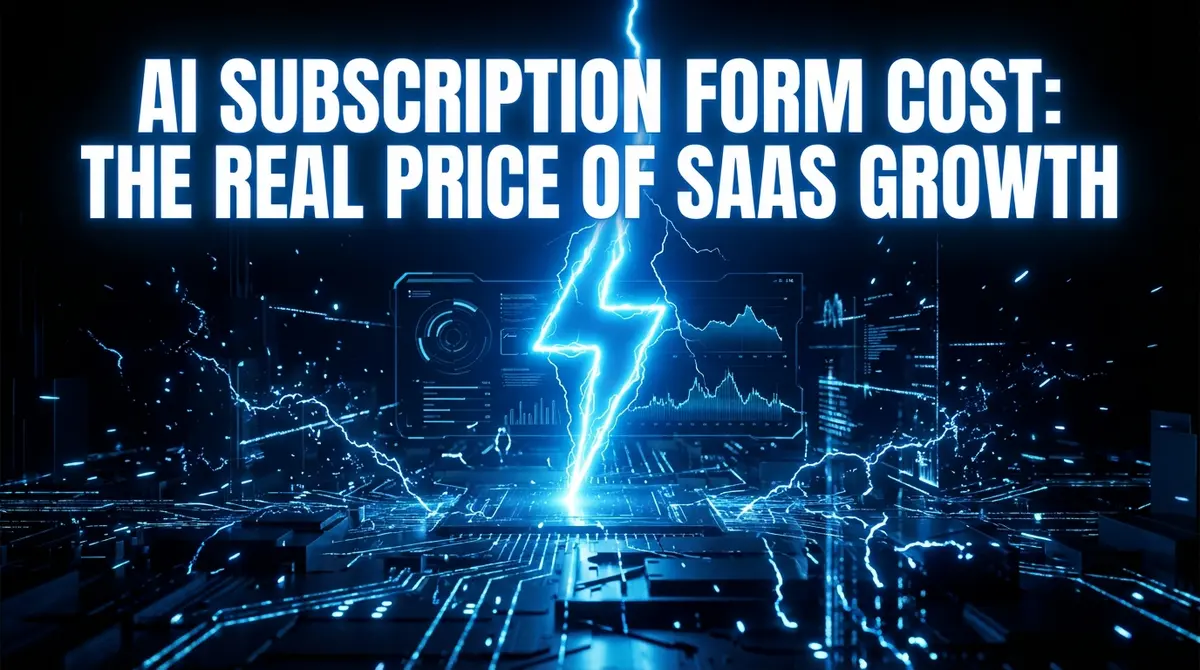 AI subscription form cost visualization with electric blue lightning and digital finance elements