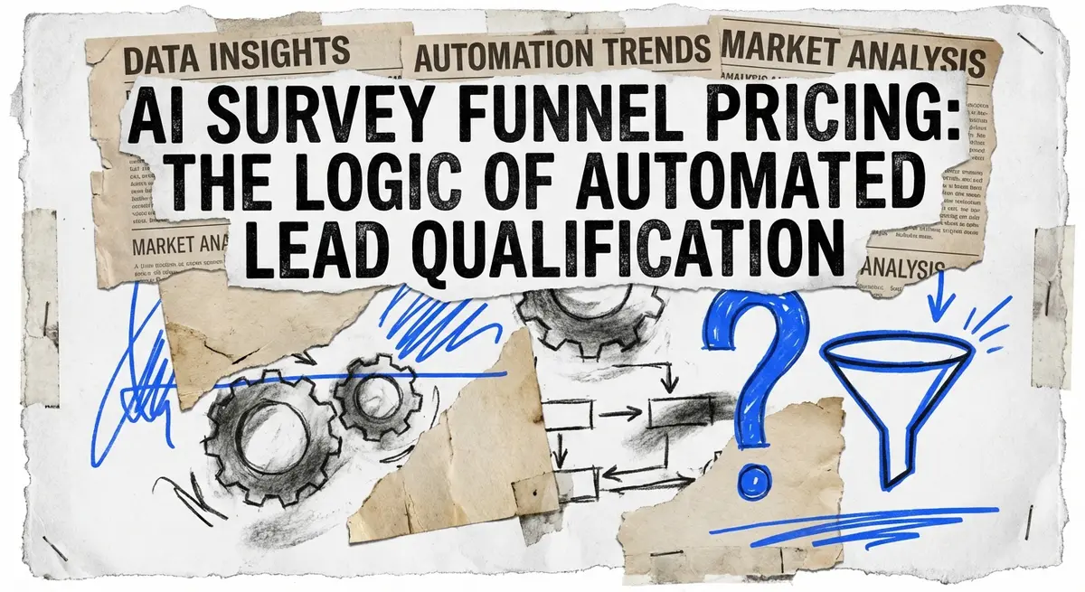 AI survey funnel pricing collage art showing automated lead qualification logic