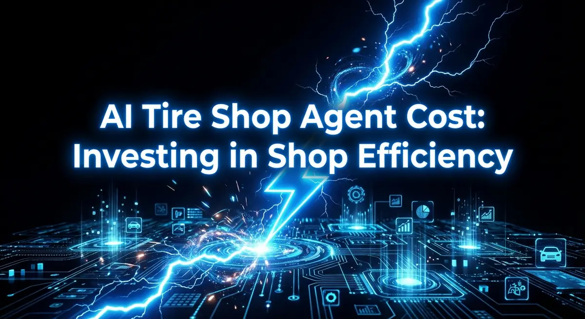 AI Tire Shop Agent Cost lightning illustration with electric blue accents