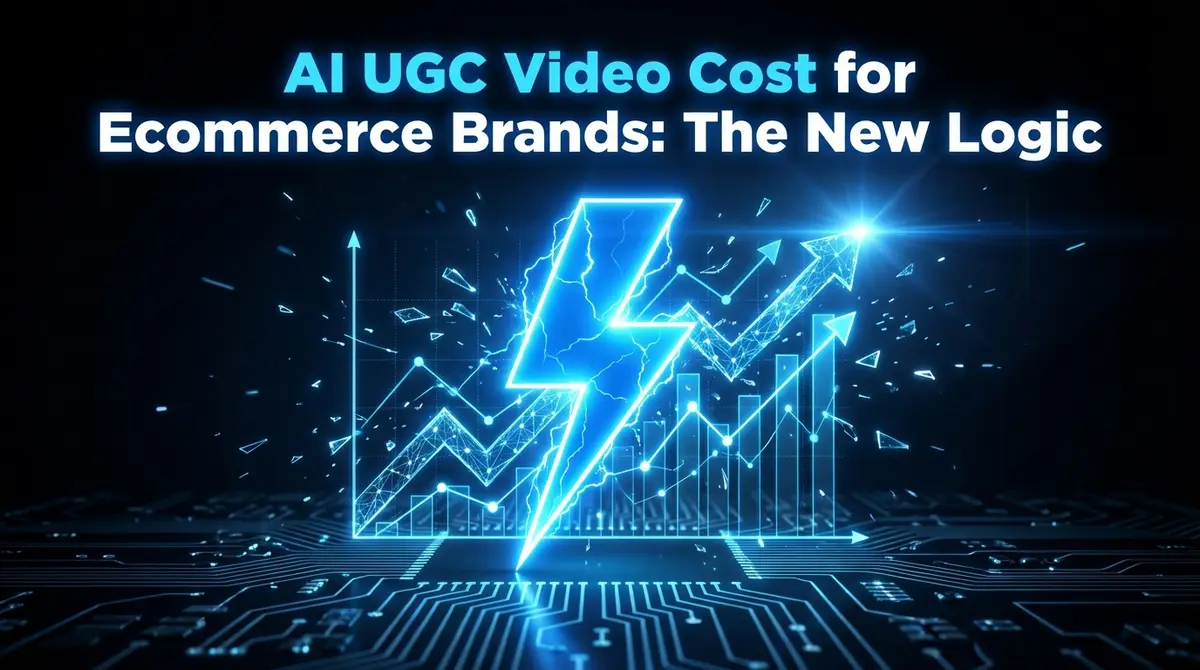 AI UGC video cost for ecommerce brands concept art with electric blue lightning
