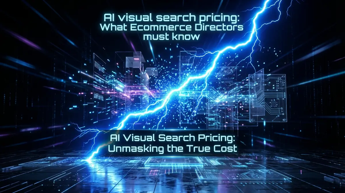 AI visual search pricing concept with electric blue digital lightning bolt representing intelligent speed