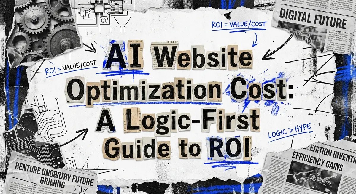 AI website optimization cost logic guide torn paper collage