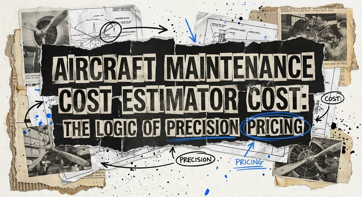 Aircraft maintenance cost estimator cost concept with torn paper art and precision pricing logic