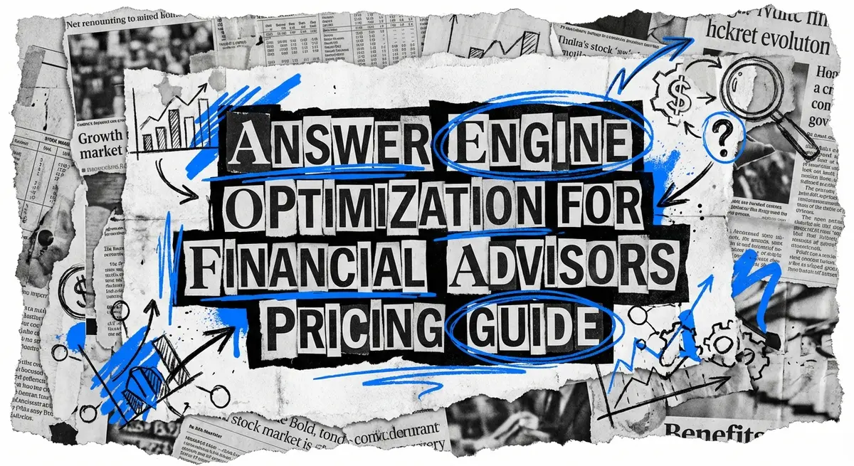 Answer engine optimization for financial advisors pricing guide torn paper collage style