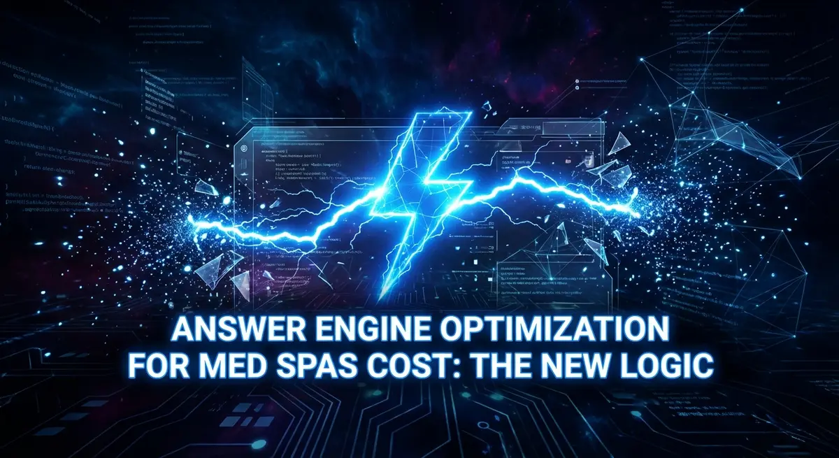 Answer engine optimization for med spas cost featured image with electric blue lightning