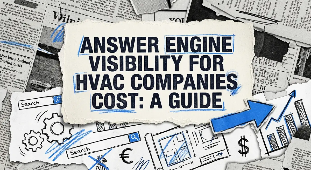 Answer engine visibility for HVAC companies cost guide torn paper collage style