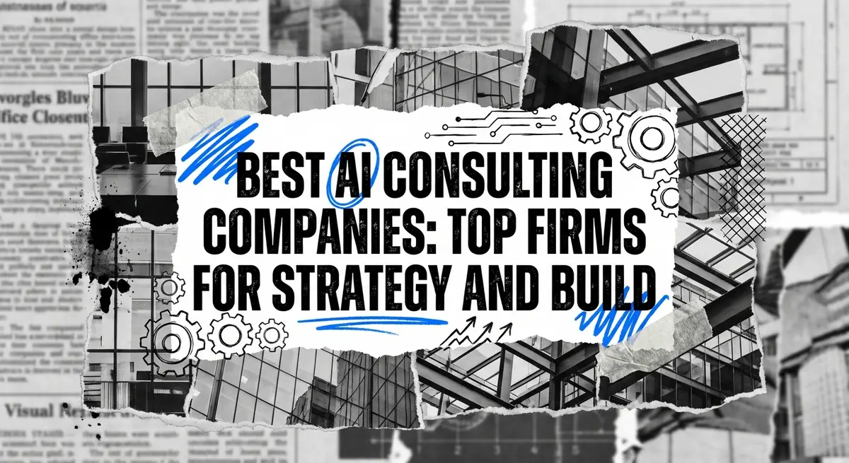 Best AI Consulting Companies collage with torn paper and electric blue accents