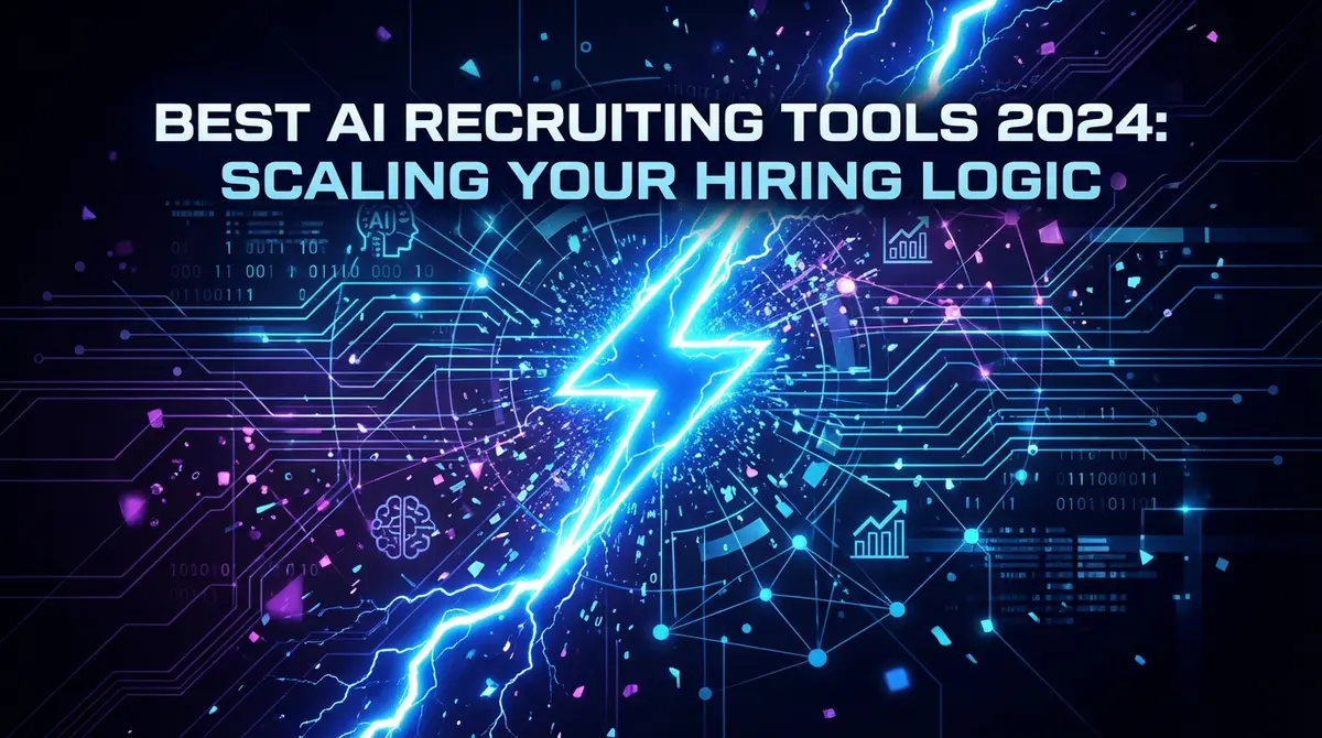 Best AI recruiting tools collage with torn paper and electric blue accents