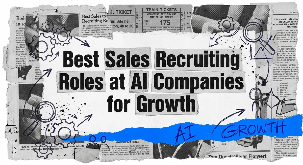 Best sales recruiting roles at AI companies collage with electric blue accents
