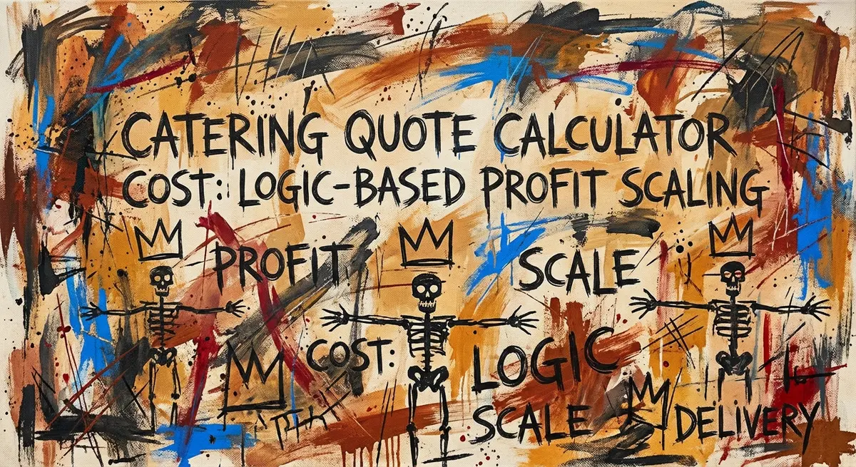Basquiat style art featuring catering quote calculator cost concepts with electric blue accents
