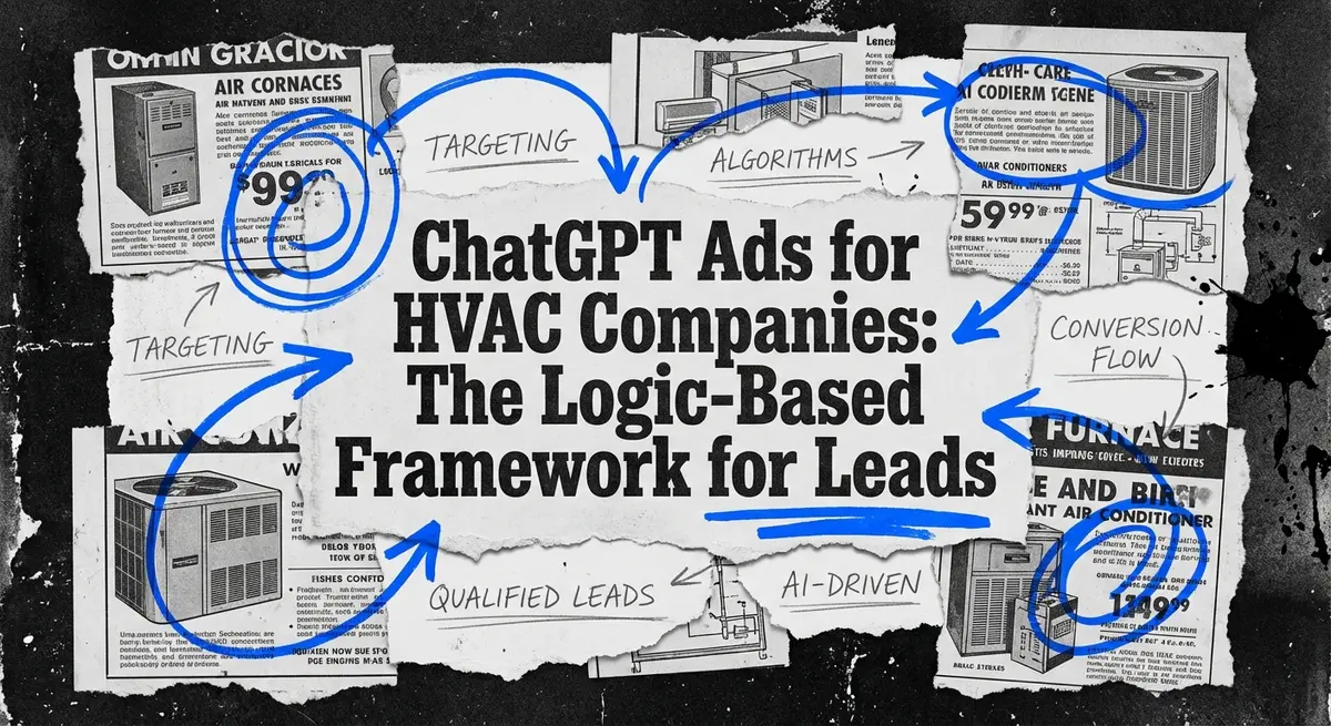 ChatGPT Ads for HVAC Companies featuring torn paper collage style with blue accents