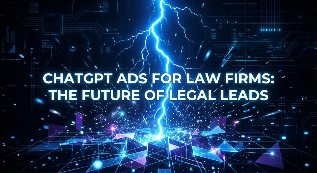 ChatGPT ads for law firms featured image with electric blue lightning