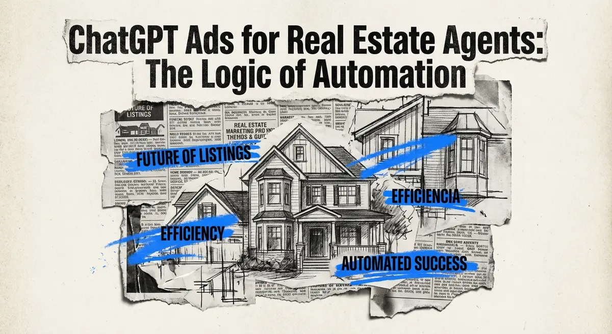 ChatGPT ads for real estate agents collage with torn paper and blue accents