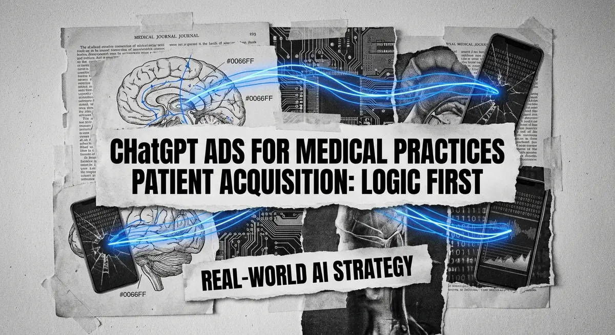 ChatGPT ads for medical practices patient acquisition collage with anatomical and digital elements