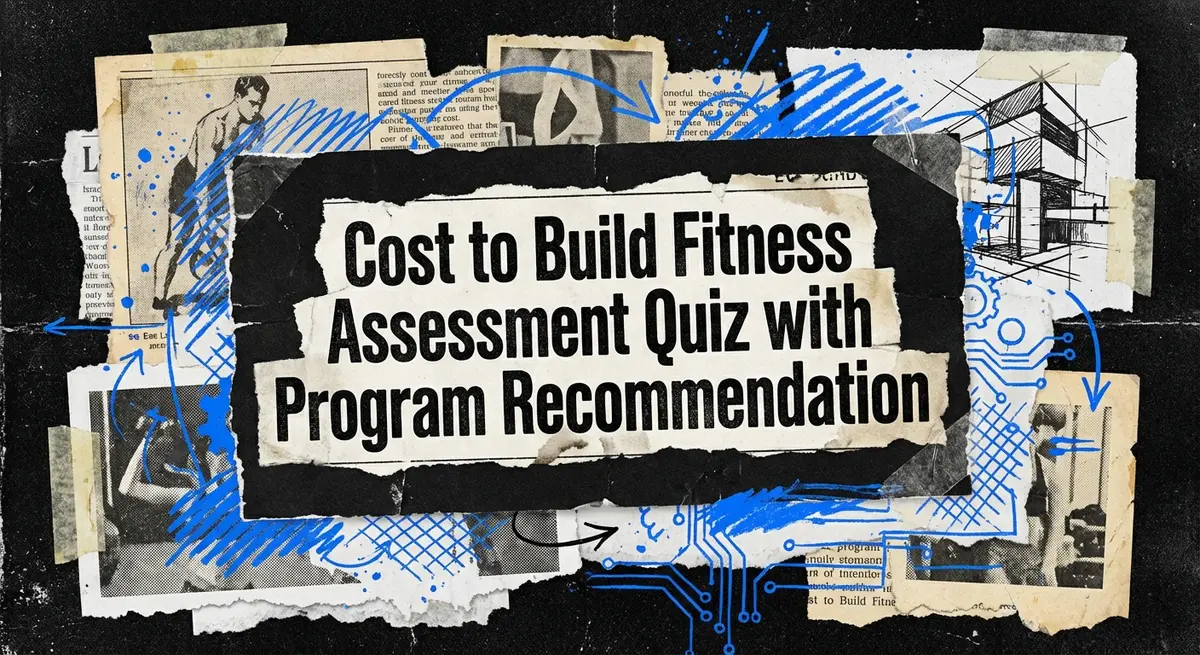Cost to Build Fitness Assessment Quiz with Program Recommendation collage style with electric blue accents