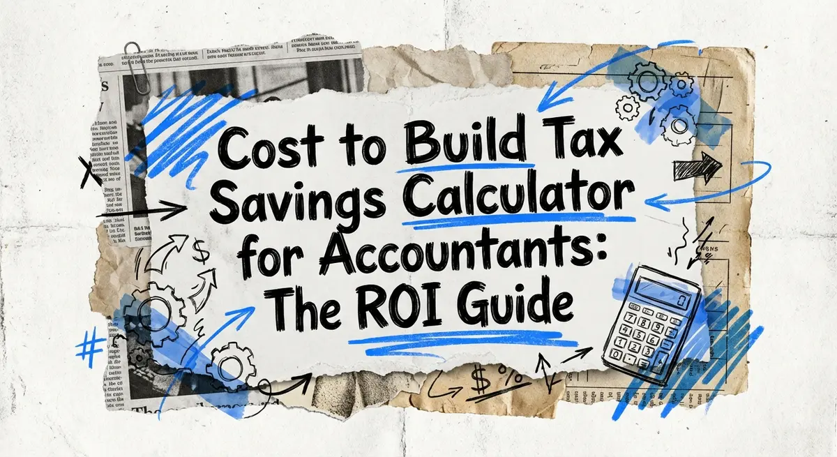 Cost to Build Tax Savings Calculator for Accountants featured image with torn paper style and electric blue accents