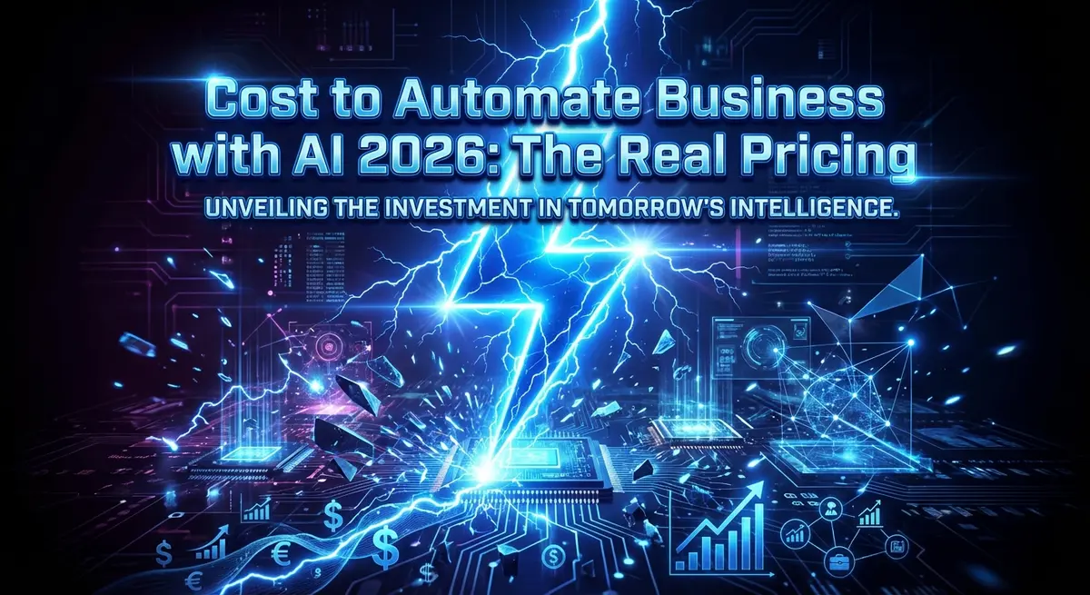 Cost to Automate Business with AI 2026 featured image with electric blue lightning