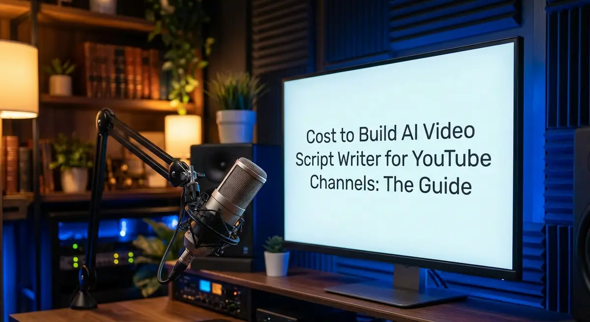 Cost to Build AI Video Script Writer for YouTube Channels featuring a modern podcast studio setup