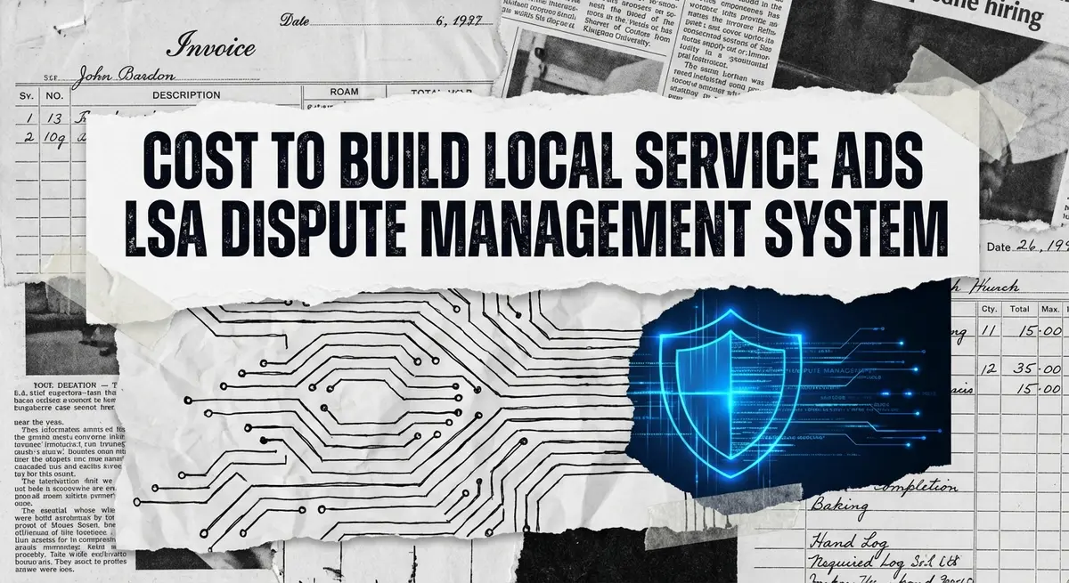 Cost to Build Local Service Ads LSA Dispute Management System torn paper collage