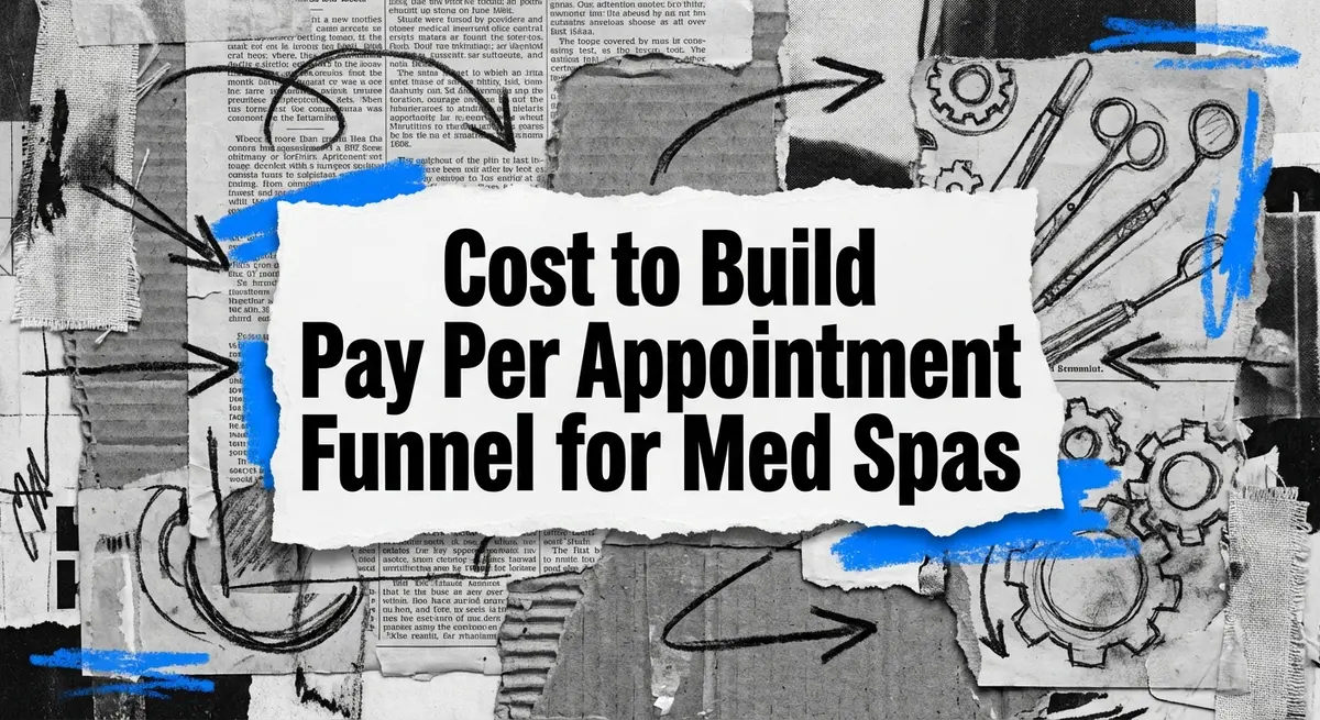 Cost to build pay per appointment funnel for med spas collage art with electric blue accents