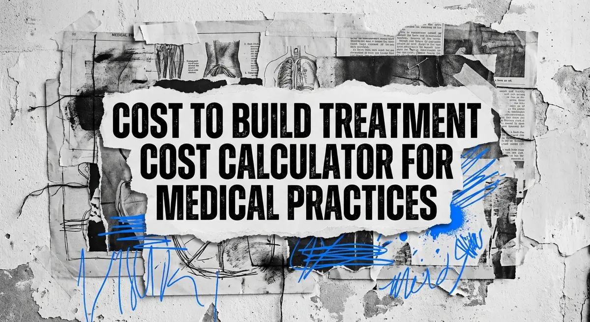 Cost to Build Treatment Cost Calculator for Medical Practices torn paper collage style with electric blue accents