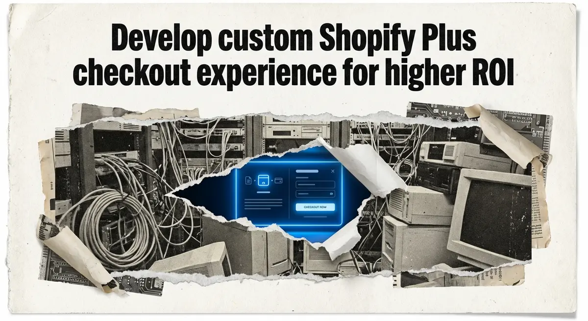 Develop custom Shopify Plus checkout experience torn paper collage art